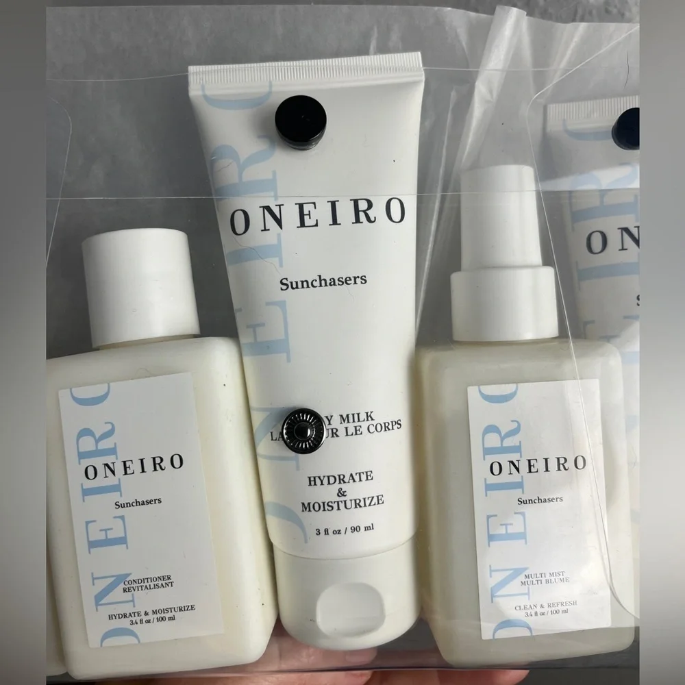 Oneiro Sunchaser Travel Size 5 Piece Bundle + Clear Clutch TSA Approved
